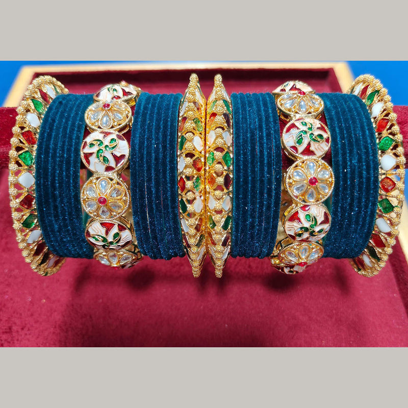 Pooja Bangles Gold Plated Kundan Stone And Velvet Bangles Set