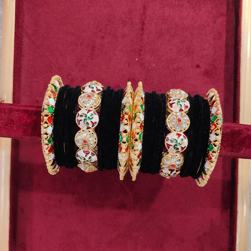 Pooja Bangles Gold Plated Kundan Stone And Velvet Bangles Set