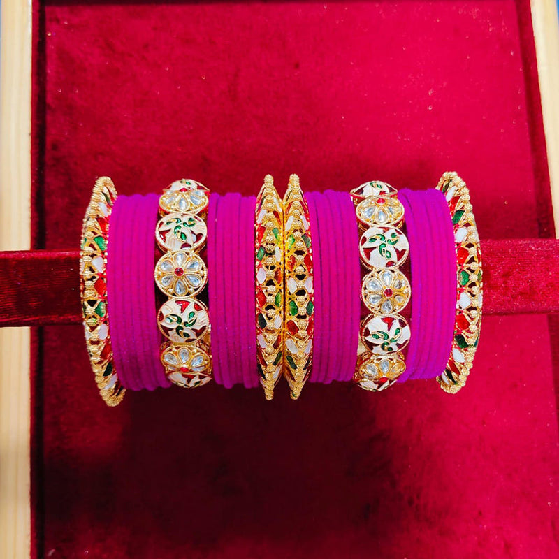 Pooja Bangles Gold Plated Kundan Stone And Velvet Bangles Set