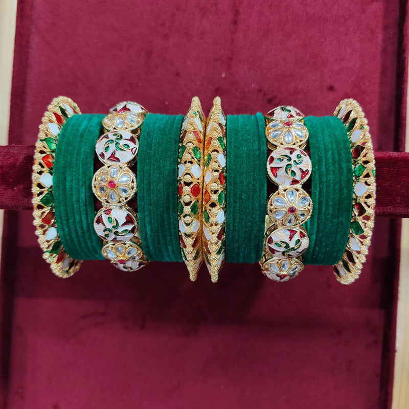 Pooja Bangles Gold Plated Kundan Stone And Velvet Bangles Set