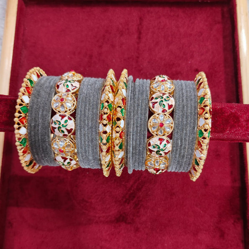 Pooja Bangles Gold Plated Kundan Stone And Velvet Bangles Set