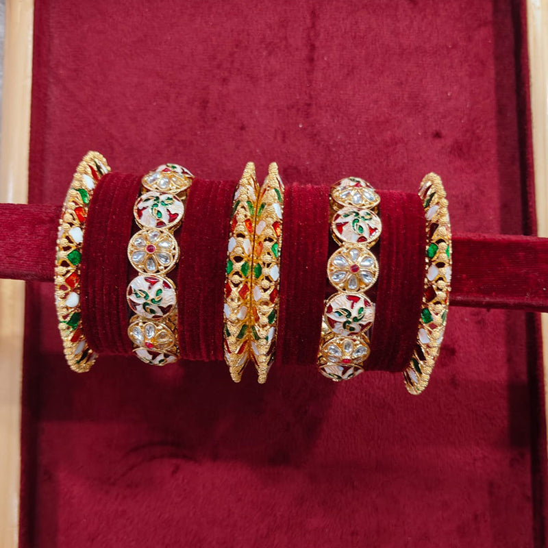 Pooja Bangles Gold Plated Kundan Stone And Velvet Bangles Set