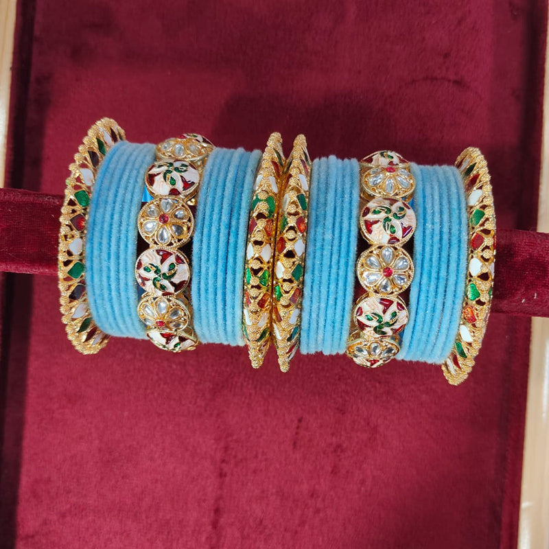 Pooja Bangles Gold Plated Kundan Stone And Velvet Bangles Set