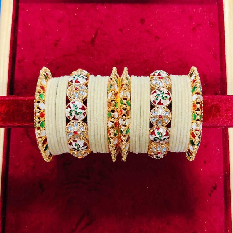 Pooja Bangles Gold Plated Kundan Stone And Velvet Bangles Set