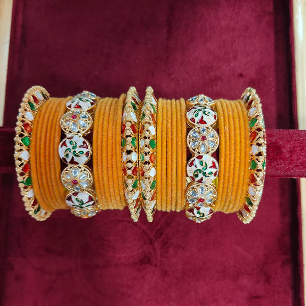 Pooja Bangles Gold Plated Kundan Stone And Velvet Bangles Set