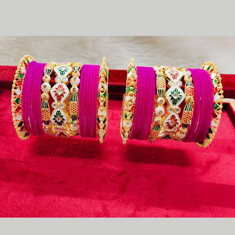 Pooja Bangles Gold Plated Kundan Stone And Velvet Bangles Set