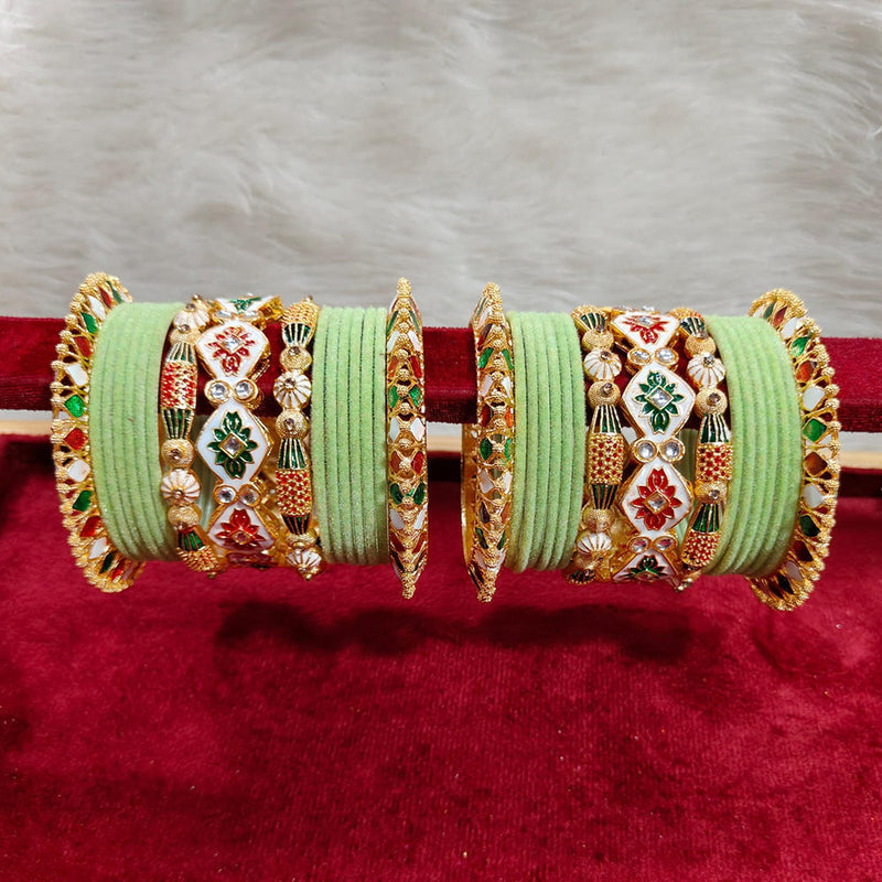 Pooja Bangles Gold Plated Kundan Stone And Velvet Bangles Set