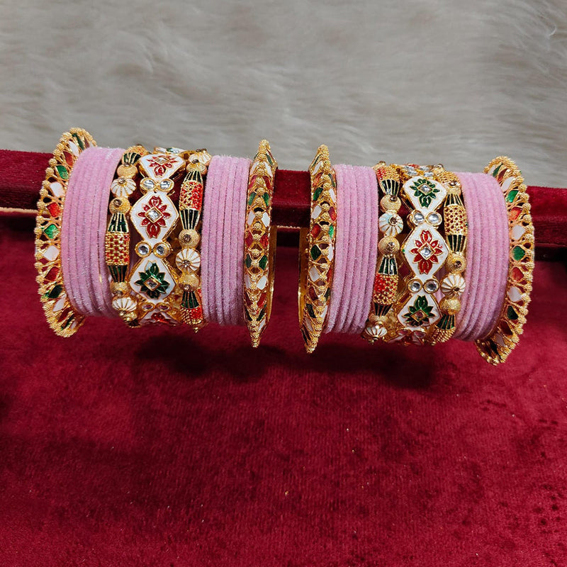 Pooja Bangles Gold Plated Kundan Stone And Velvet Bangles Set