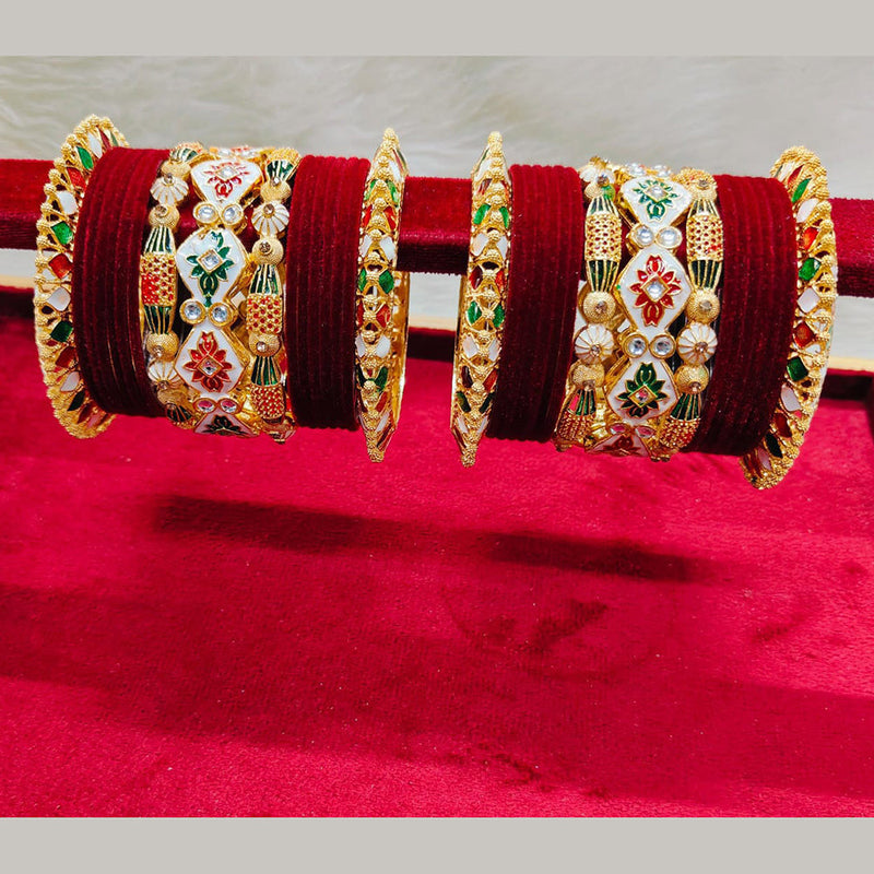 Pooja Bangles Gold Plated Kundan Stone And Velvet Bangles Set