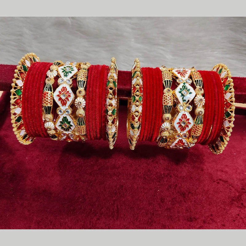 Pooja Bangles Gold Plated Kundan Stone And Velvet Bangles Set