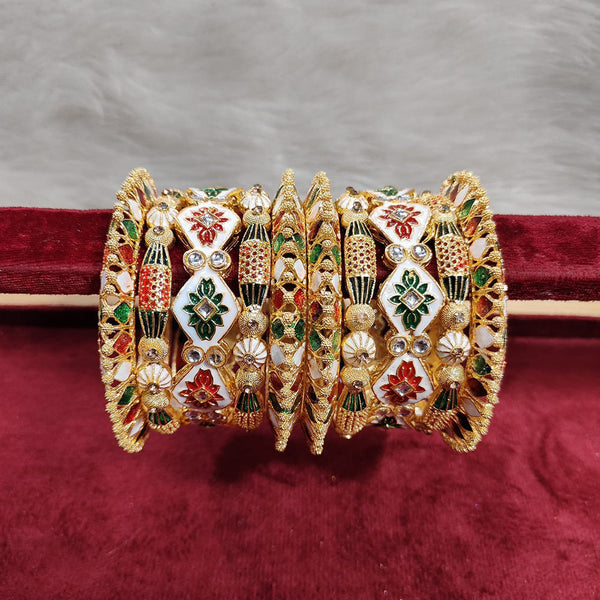 Pooja Bangles Gold Plated Kundan Stone And Meenakari Bangles Set