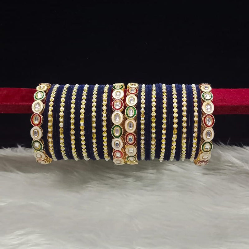 Pooja Bangles Gold Plated Kundan Stone And Meenakari Velvet Bangles Set