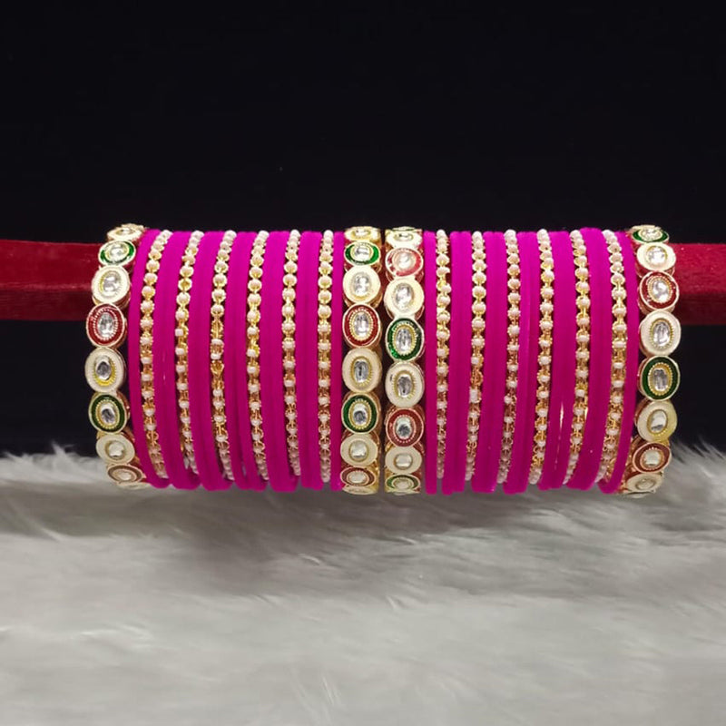 Pooja Bangles Gold Plated Kundan Stone And Meenakari Velvet Bangles Set