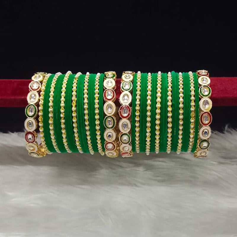 Pooja Bangles Gold Plated Kundan Stone And Meenakari Velvet Bangles Set