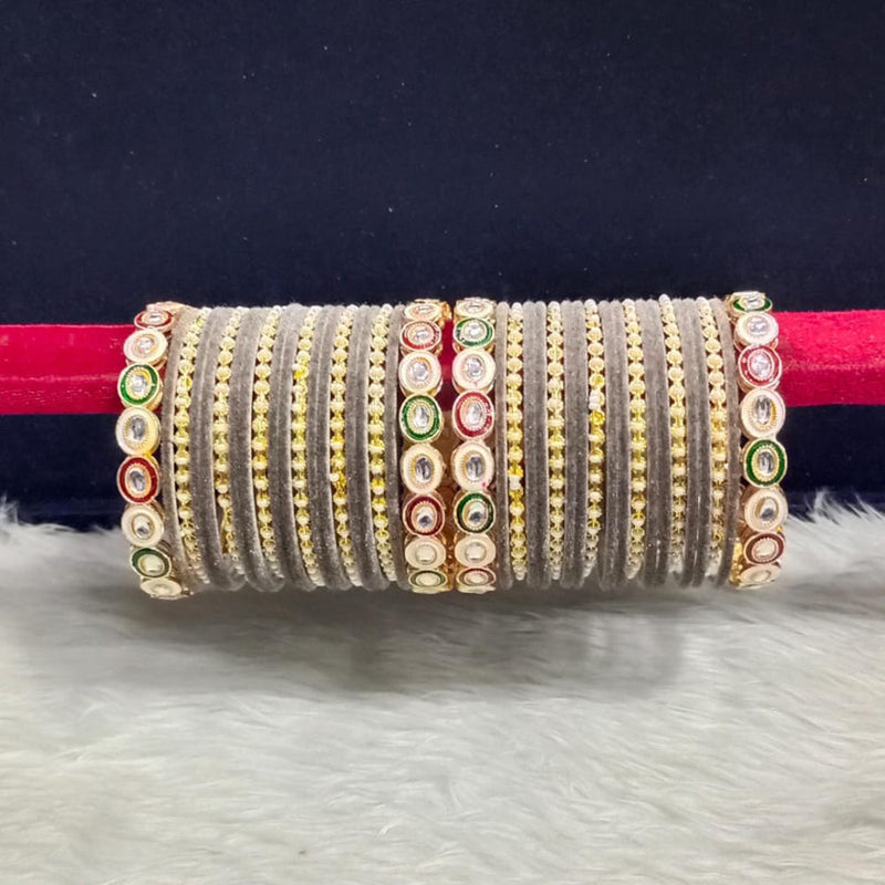 Pooja Bangles Gold Plated Kundan Stone And Meenakari Velvet Bangles Set