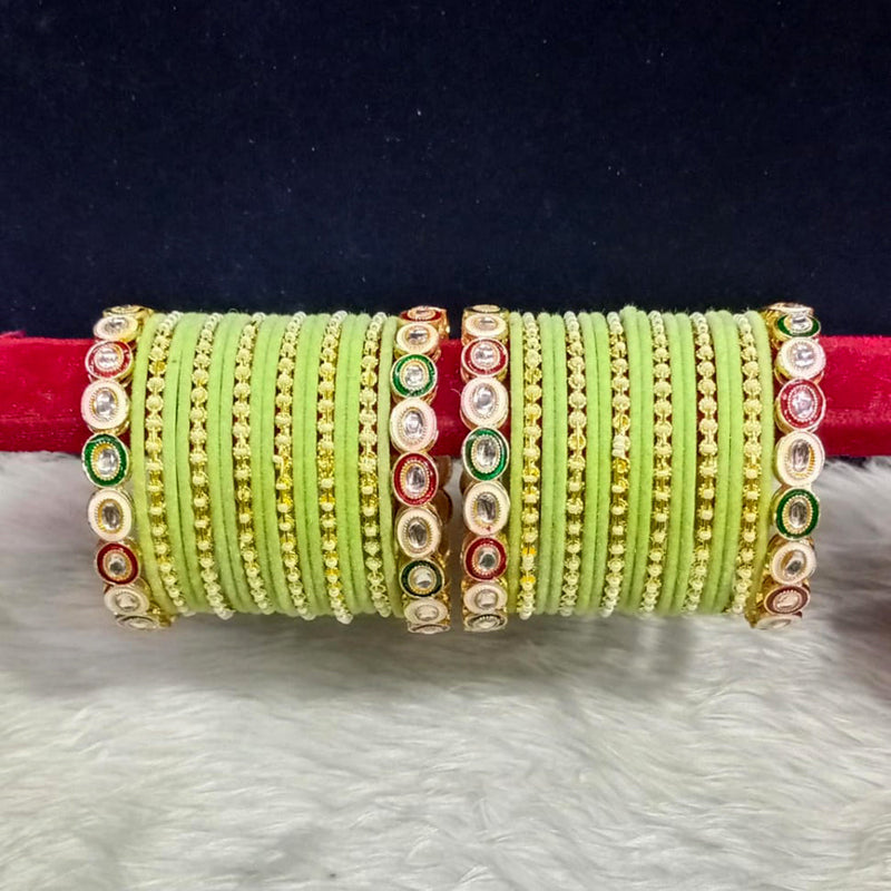 Pooja Bangles Gold Plated Kundan Stone And Meenakari Velvet Bangles Set