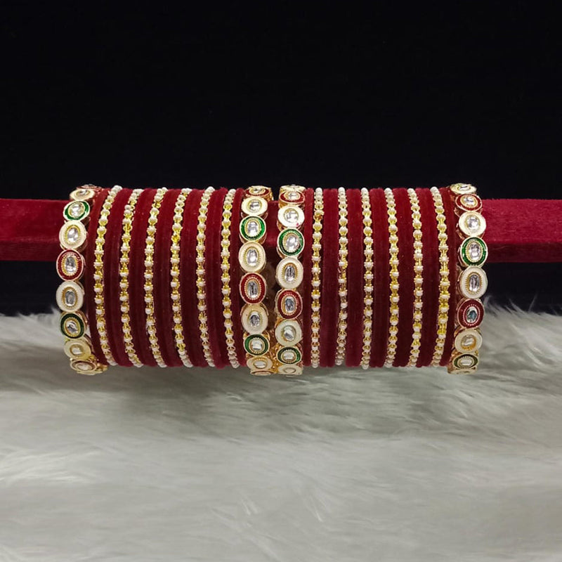 Pooja Bangles Gold Plated Kundan Stone And Meenakari Velvet Bangles Set