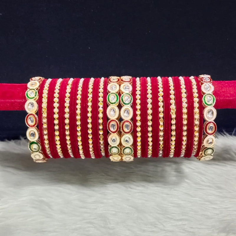 Pooja Bangles Gold Plated Kundan Stone And Meenakari Velvet Bangles Set