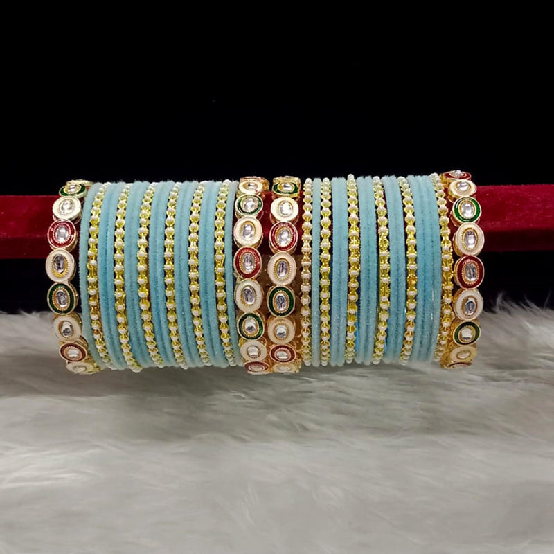 Pooja Bangles Gold Plated Kundan Stone And Meenakari Velvet Bangles Set