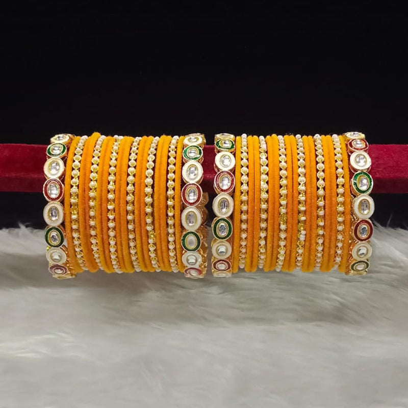 Pooja Bangles Gold Plated Kundan Stone And Meenakari Velvet Bangles Set