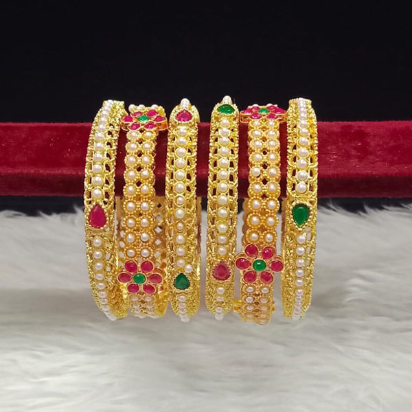 Pooja Bangles Gold Plated Pota Stone And Pearls Bangles Set