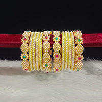 Pooja Bangles Gold Plated Pota Stone And Pearls Bangles Set