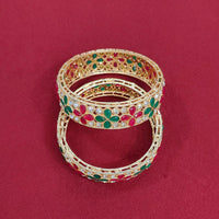 Pooja Bangles Gold Plated Pota Stone And Austrian Stone Bangle Set