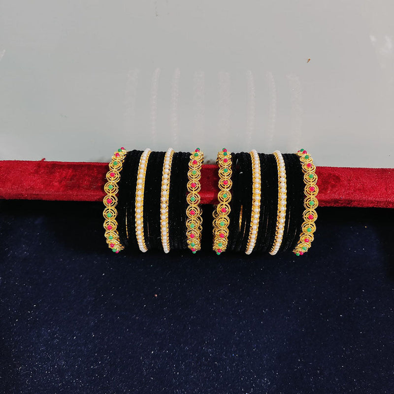 Pooja Bangles Gold Plated Pearls Velvet Bangles Set