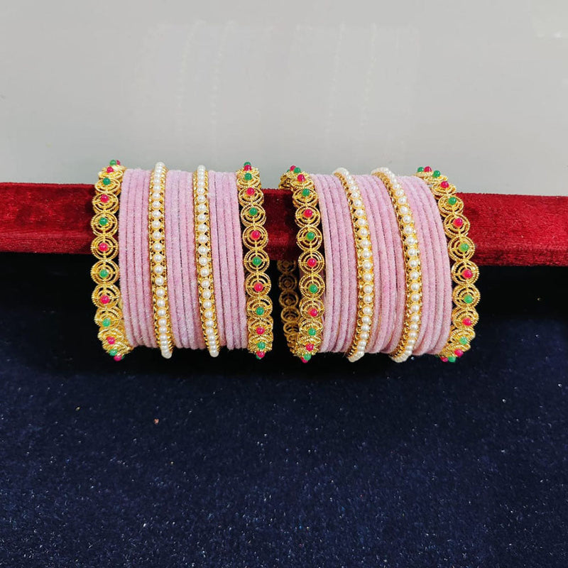 Pooja Bangles Gold Plated Pearls Velvet Bangles Set