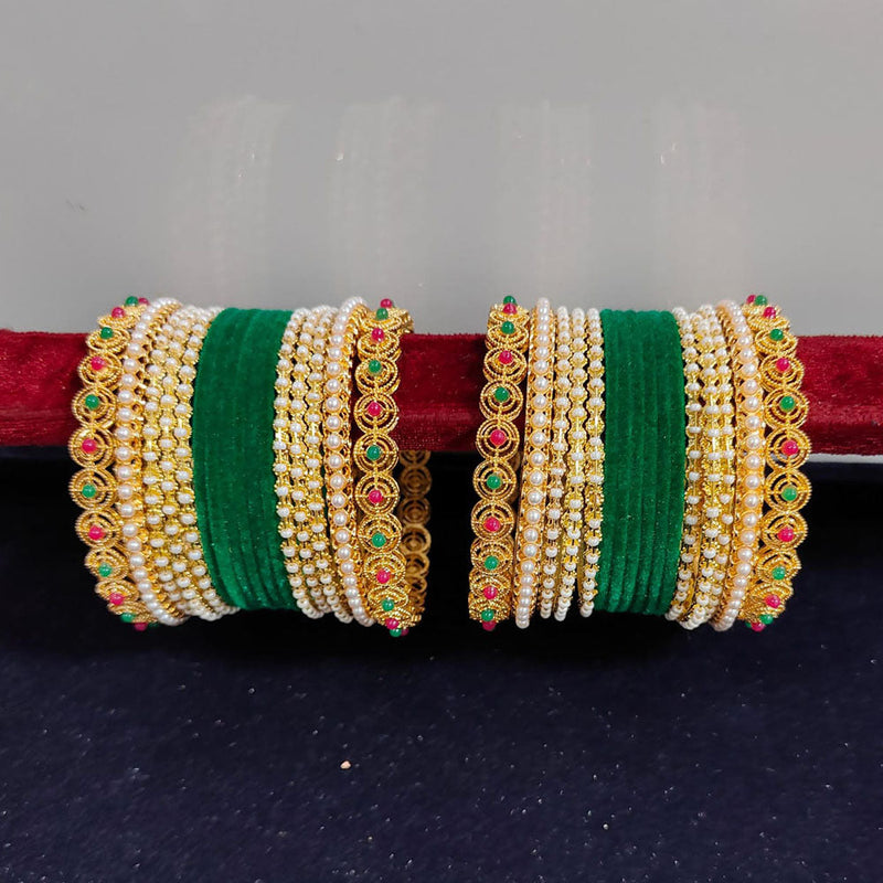 Pooja Bangles Gold Plated Pearls Velvet Bangles Set