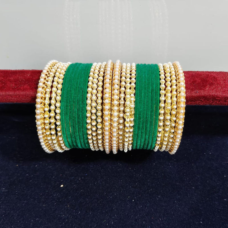 Pooja Bangles Gold Plated Pearls Velvet Bangles Set