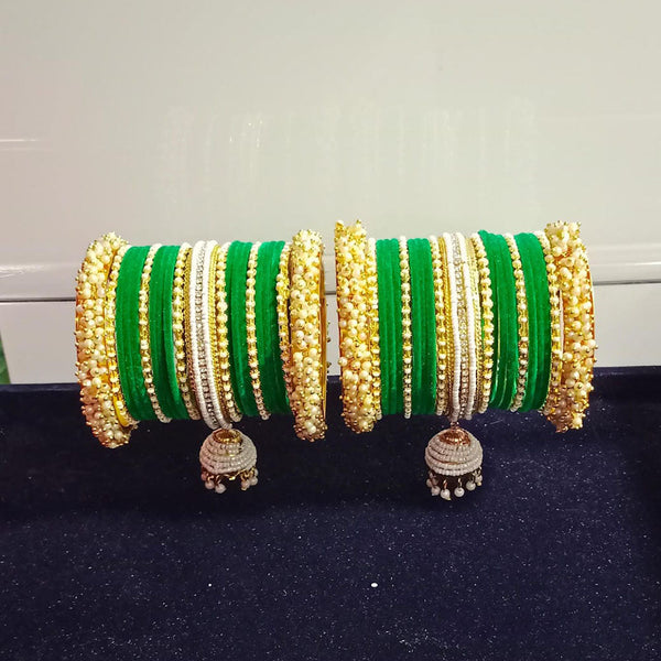 Pooja Bangles Gold Plated Austrian Stone And Pearls Velvet Bangles Set