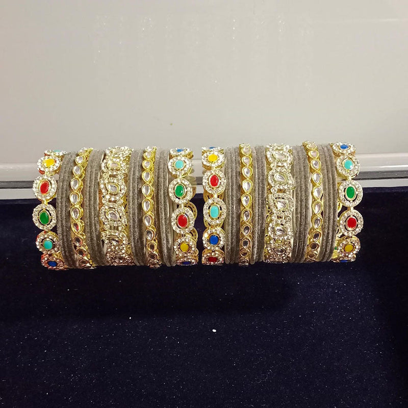 Pooja Bangles Gold Plated Kundan Stone Velvet Bangles Set