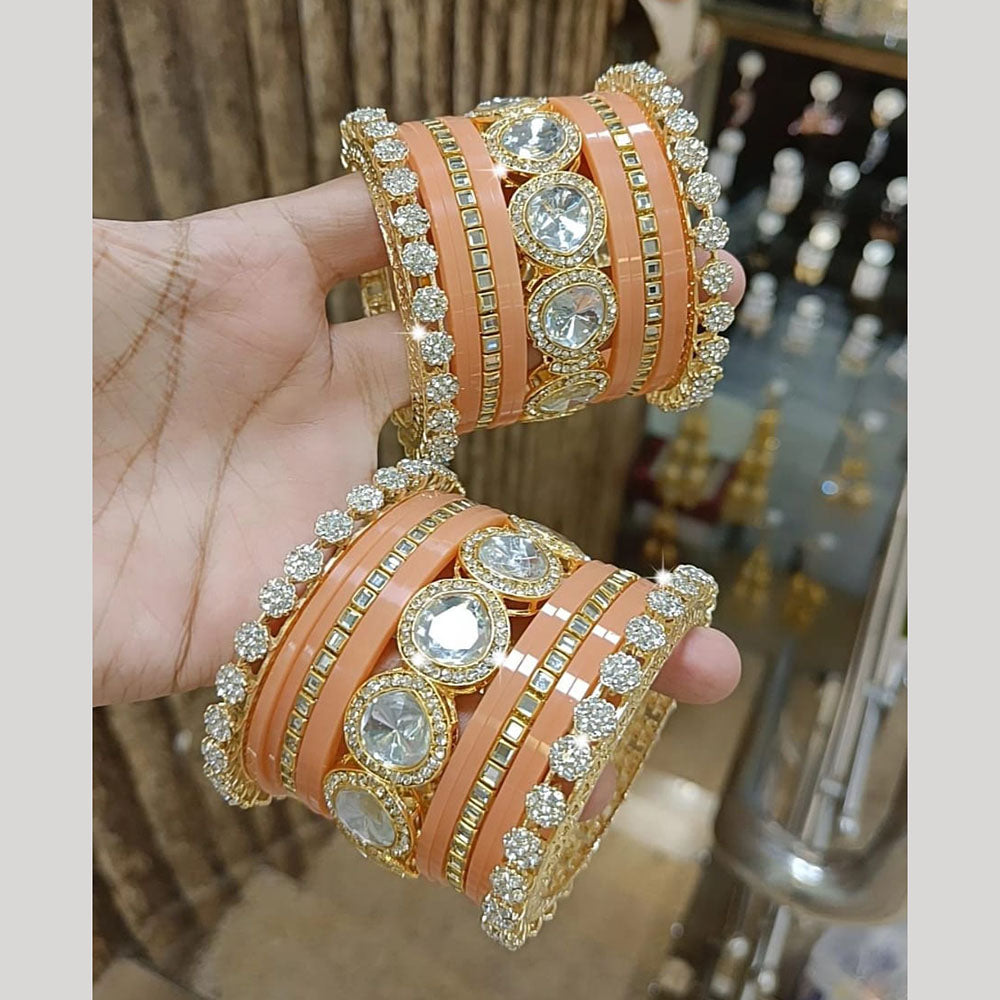 Pooja Bangles Gold Plated Austrian Stone Acrylic Bangles Set