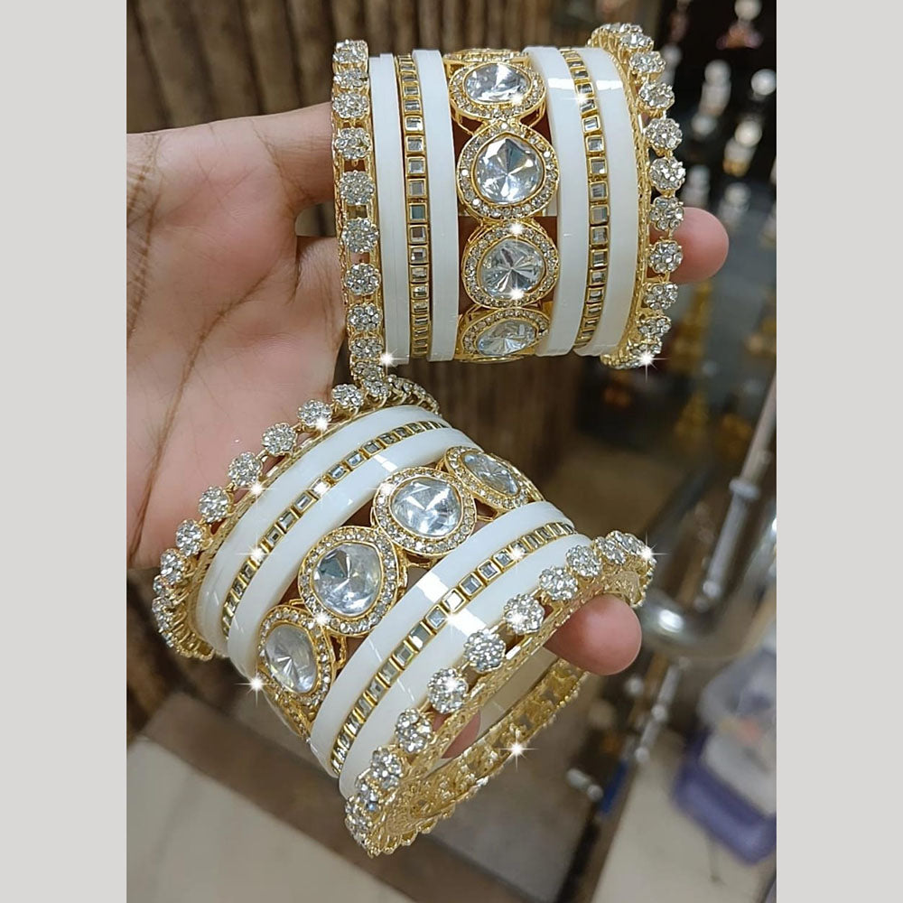 Pooja Bangles Gold Plated Austrian Stone Acrylic Bangles Set