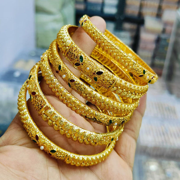 Pooja Bangles Gold Plated Meenakari Pearls Bangles Set