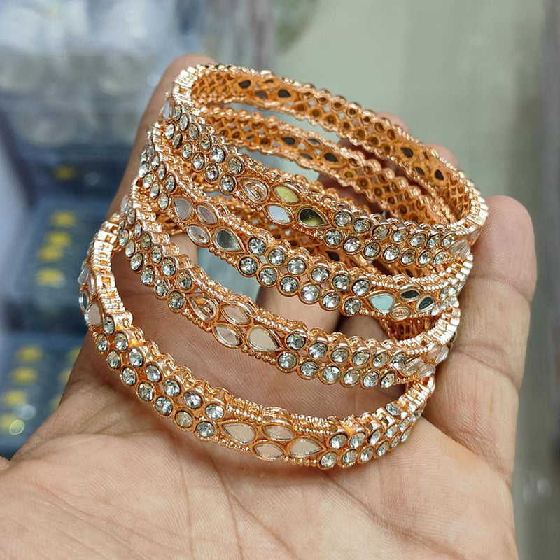 Pooja Bangles Rose Gold Plated Austrian Stone And Mirror Bangles Set