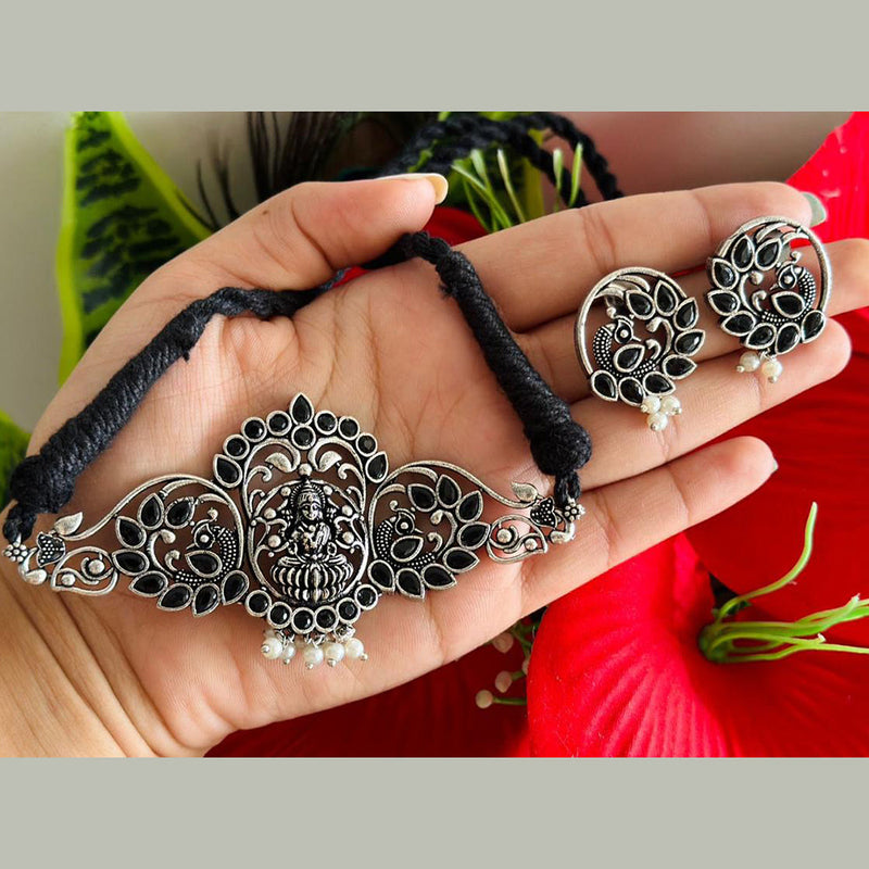 Pooja Bangles Oxidised Plated Pota Stone Temple Choker Necklace Set