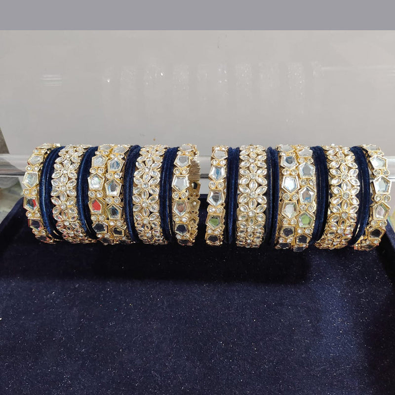 Pooja Bangles Gold Plated Kundan Stone And Velvet Bangle Set