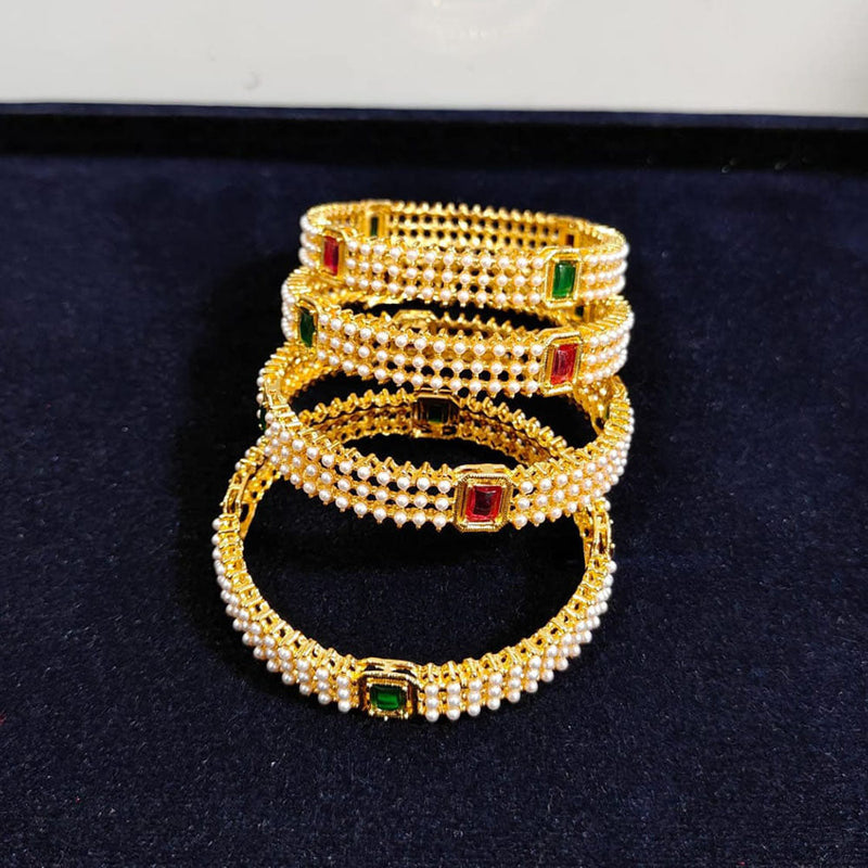 Pooja Bangles Gold Plated Crystal Stone And Pearls Bangles Set