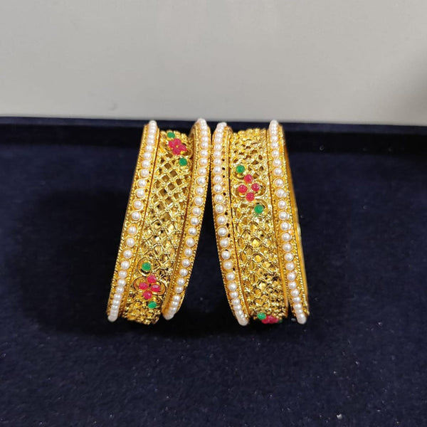 Pooja Bangles Gold Plated Crystal Stone And Pearls Bangles Set