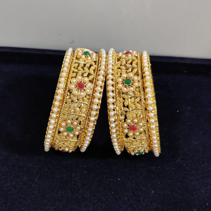 Pooja Bangles Gold Plated Crystal Stone And Pearls Bangles Set