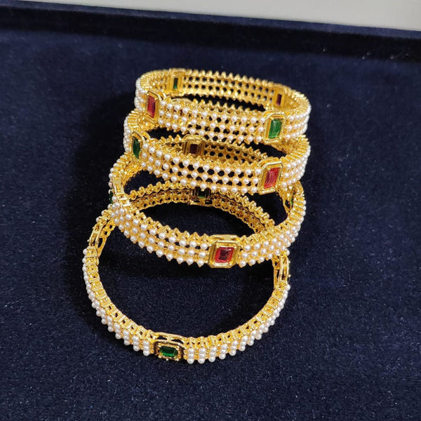 Pooja Bangles Gold Plated Crystal Stone And Pearls Bangles Set