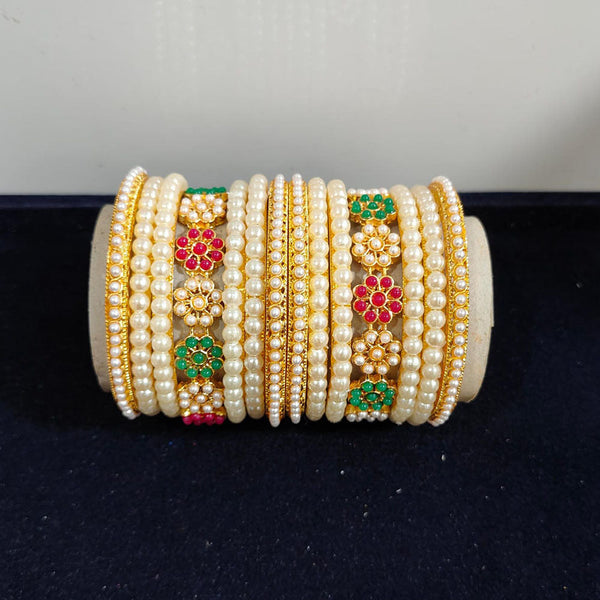 Pooja Bangles Gold Plated Pearls Bangles Set