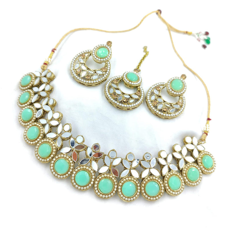 Pooja Bangles Gold Plated Austrian Stone And Mirror Necklace Set