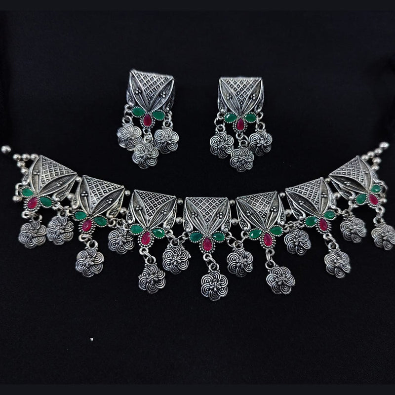 Pooja Bangles Oxidised Plated Crystal Stone Choker Necklace Set