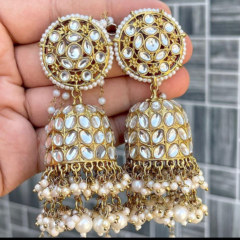 Pooja Bangles Gold Plated Kundan Stone And Pearls Jhumki Earrings