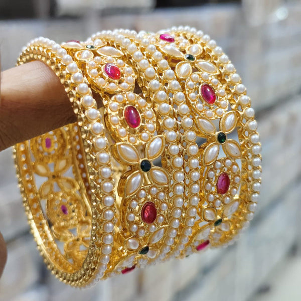 Pooja Bangles Gold Plated Kundan Stone And Pearls Bangles Set