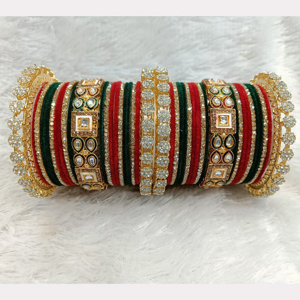 Pooja Bangles Gold Plated Austrian Stone Velvet Bangles Set