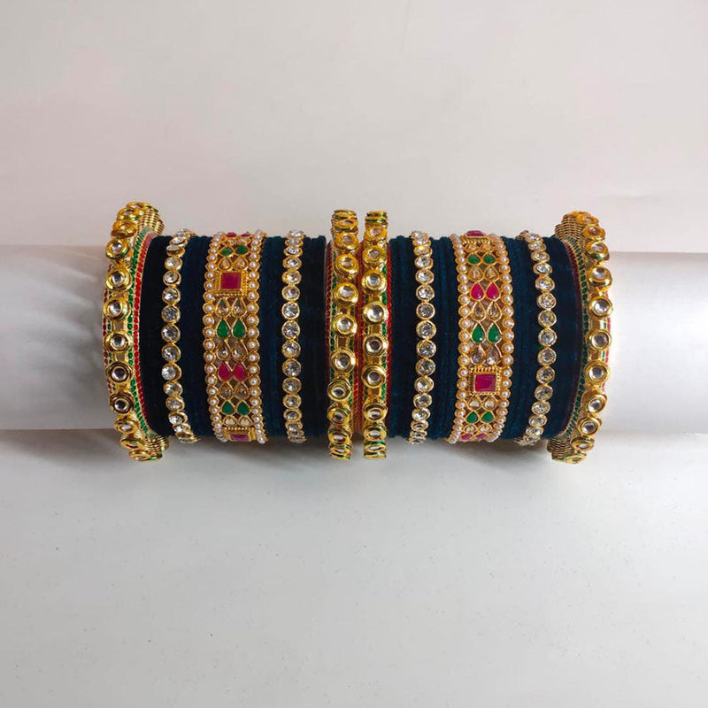 Pooja Bangles Gold Plated Kundan Stone Velvet Bangles Set